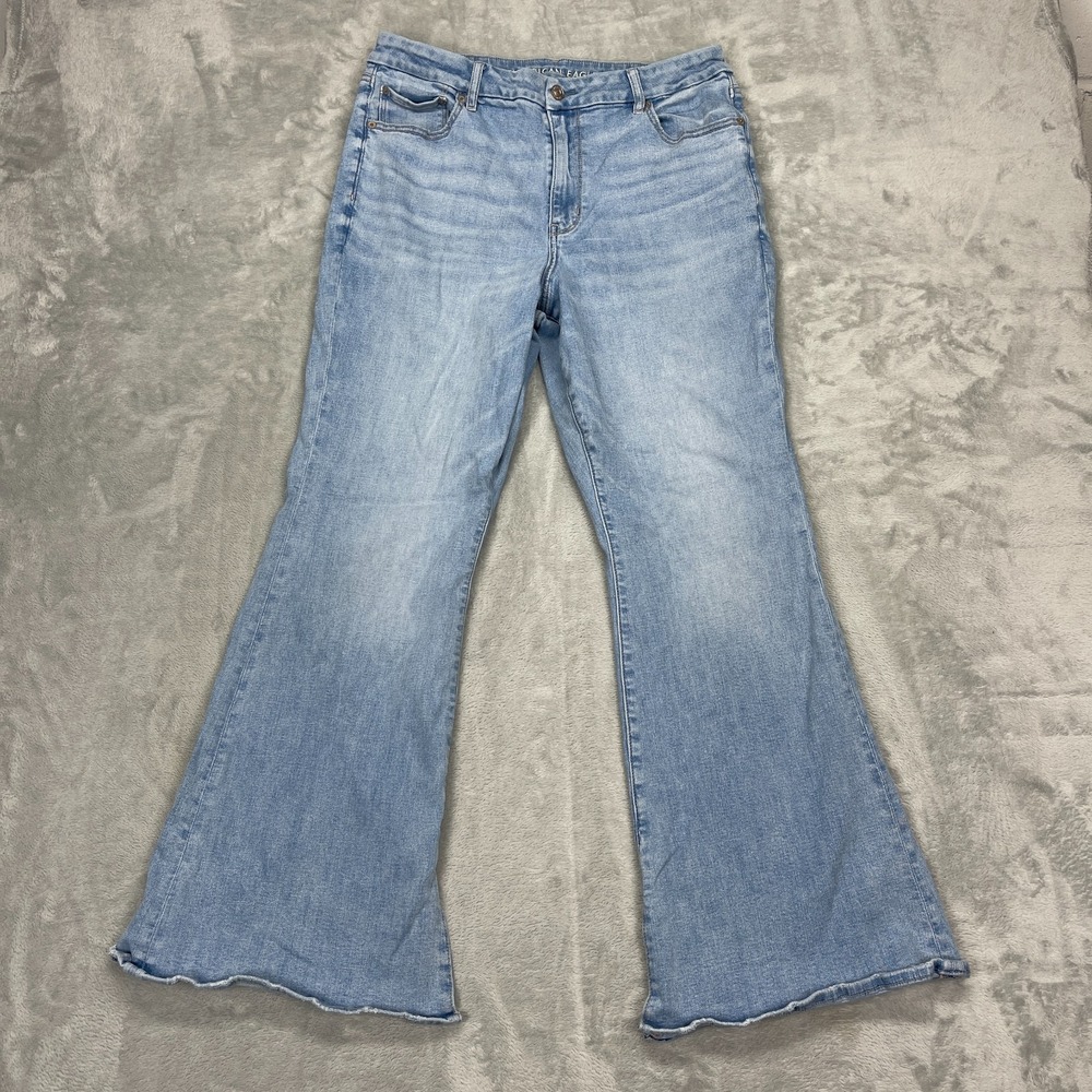 American Eagle Jeans Womens 16R (33x30) Blue Denim Light Wash Stretch Flare Leg